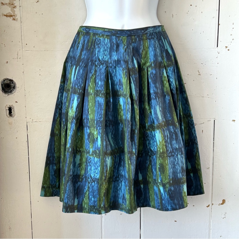 Talbots Petite Watercolor Fit and Flare A-Line Pleated Skirt